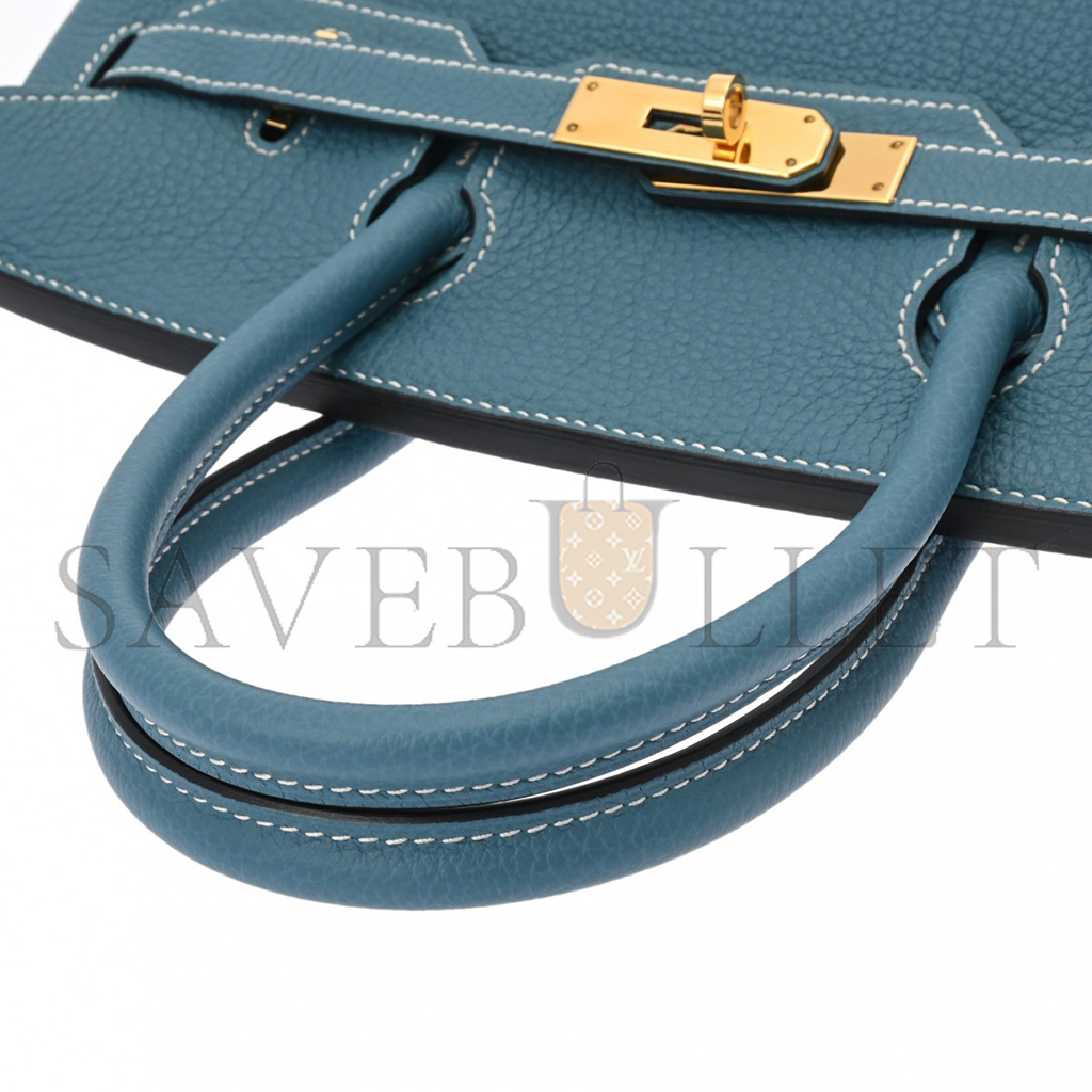 HERMES BIRKIN 30 TOGO LEATHER DENIM BLUE LEMON YELLOW GOLD BUCKLE HANDBAG 627751 (30*23*15cm)